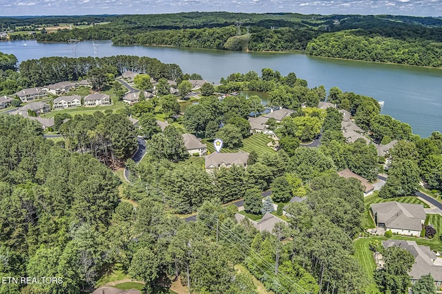 162 Tanasi Lagoon Dr, Loudon, TN 37774 - aerial perspective of suburban area featuring a nearby body of water and a heavily wooded area