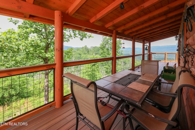 2266 Lone Ridge Dr, Sevierville, TN 37862 - wooden deck featuring outdoor dining area and a mountain view
