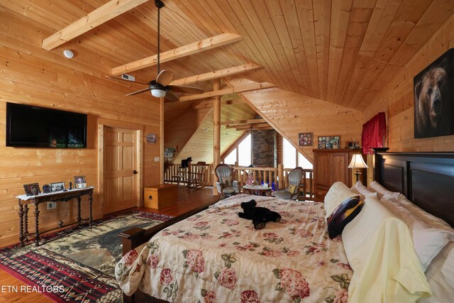 2266 Lone Ridge Dr, Sevierville, TN 37862 - bedroom featuring wooden walls, wood finished floors, and wood ceiling