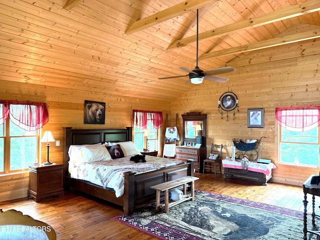 2266 Lone Ridge Dr, Sevierville, TN 37862 - bedroom featuring wooden walls, wood-type flooring, and wood ceiling