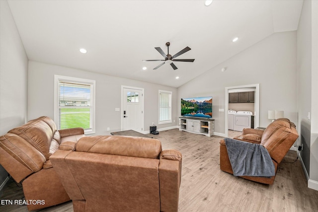 27 Jesse Loop, Crossville, TN 38555 - living area with washing machine and dryer, light wood finished floors, ceiling fan, plenty of natural light, and recessed lighting