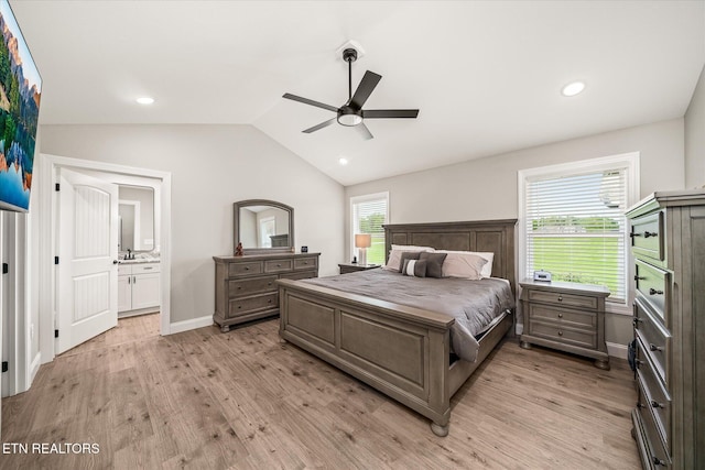 27 Jesse Loop, Crossville, TN 38555 - bedroom featuring lofted ceiling, light wood-style flooring, baseboards, recessed lighting, and ensuite bathroom