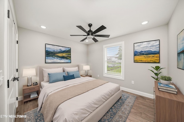 27 Jesse Loop, Crossville, TN 38555 - bedroom featuring baseboards, wood finished floors, recessed lighting, and ceiling fan
