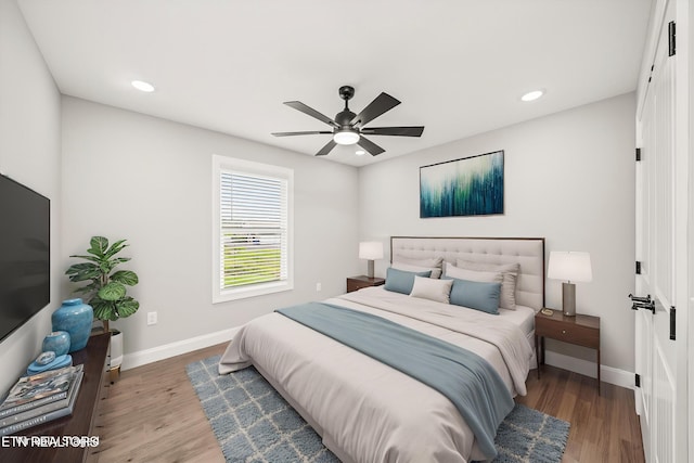 27 Jesse Loop, Crossville, TN 38555 - bedroom featuring baseboards, wood finished floors, recessed lighting, and a ceiling fan