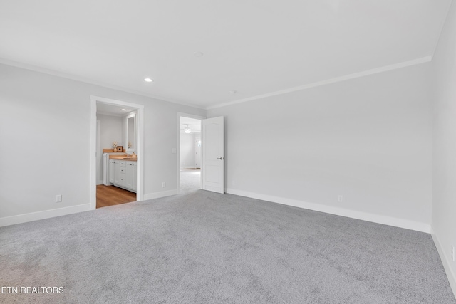 1559 River Path, Morristown, TN 37813 - unfurnished bedroom featuring light carpet, crown molding, recessed lighting, baseboards, and connected bathroom