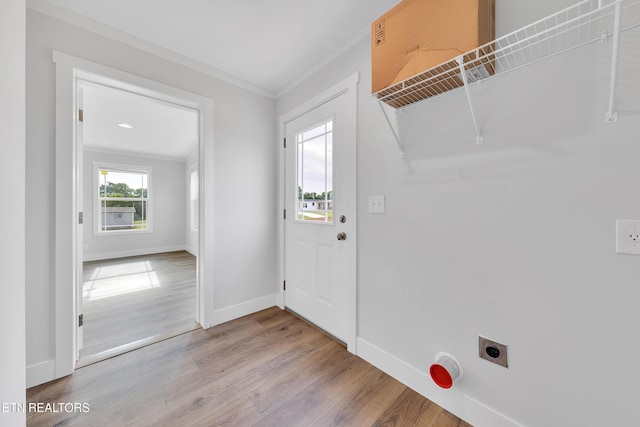 1559 River Path, Morristown, TN 37813 - laundry area featuring hookup for an electric dryer, light wood-style flooring, ornamental molding, and baseboards