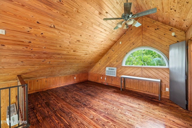 2892 N York Hwy, Pall Mall, TN 38577 - additional living space featuring wooden walls, lofted ceiling, hardwood / wood-style flooring, wooden ceiling, and a ceiling fan