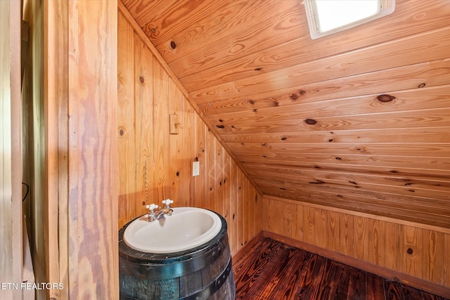 2892 N York Hwy, Pall Mall, TN 38577 - bathroom with wood walls, a sink, wood finished floors, and vaulted ceiling
