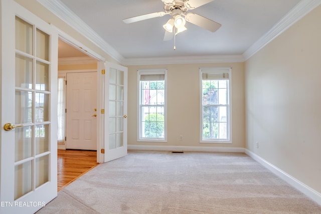 4913 Ivy Rose Dr, Knoxville, TN 37918 - carpeted spare room with french doors, crown molding, baseboards, and a ceiling fan