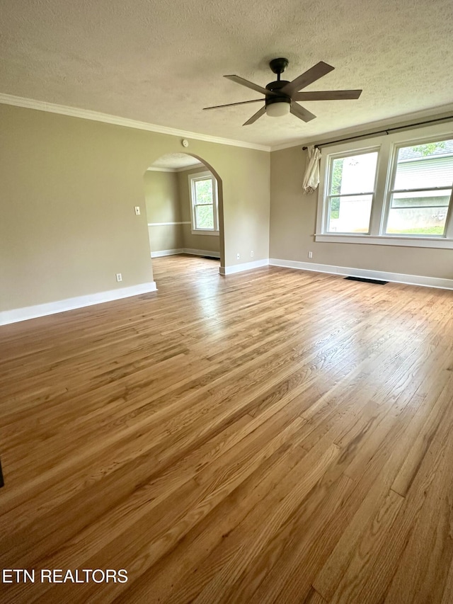 503 S Ruth St, Maryville, TN 37803 - spare room featuring ornamental molding, light wood finished floors, a textured ceiling, ceiling fan, and baseboards