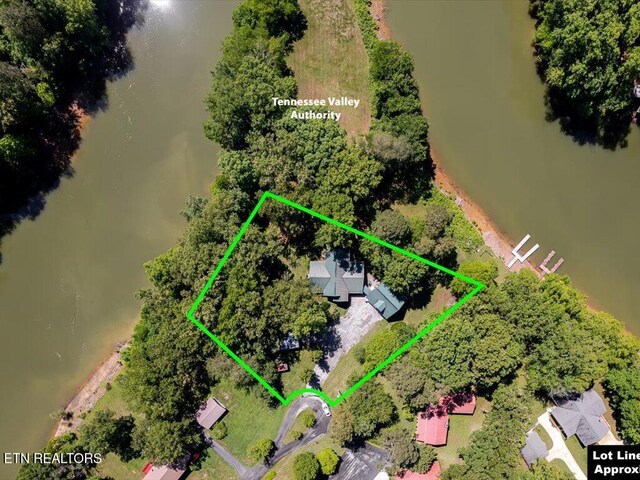 3428 Connie Ln, White Pine, TN 37890 - aerial view of property and surrounding area with a nearby body of water and property parcel outlined