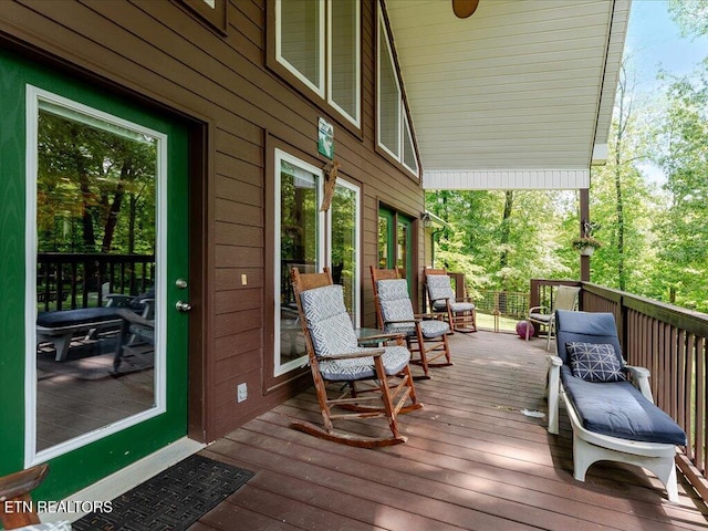 3428 Connie Ln, White Pine, TN 37890 - wooden terrace featuring view of wooded area