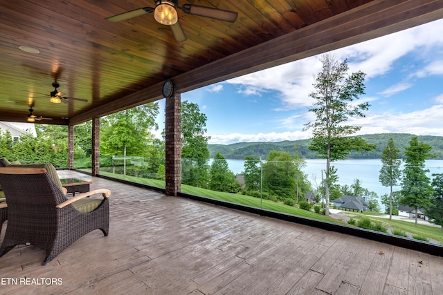 1510 Hickory Pointe Ln, Maynardville, TN 37807 - wooden terrace featuring ceiling fan and a water view