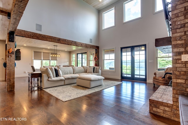 1510 Hickory Pointe Ln, Maynardville, TN 37807 - living area featuring high vaulted ceiling, wood finished floors, healthy amount of natural light, and wooden ceiling