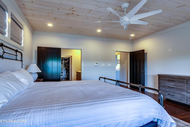 1510 Hickory Pointe Ln, Maynardville, TN 37807 - bedroom with wood finished floors, wooden ceiling, crown molding, recessed lighting, and ceiling fan