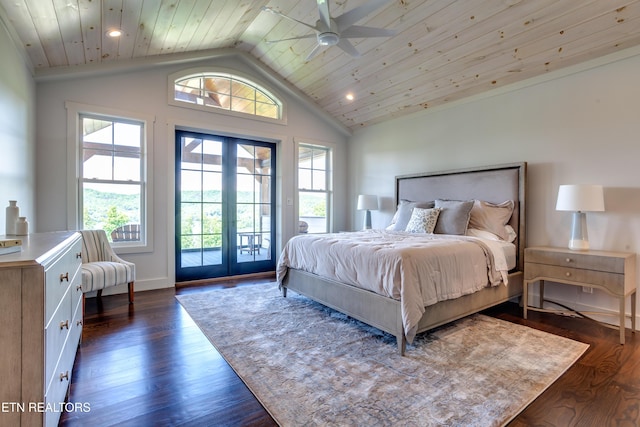 1510 Hickory Pointe Ln, Maynardville, TN 37807 - bedroom with access to exterior, dark wood-style floors, french doors, vaulted ceiling, and recessed lighting