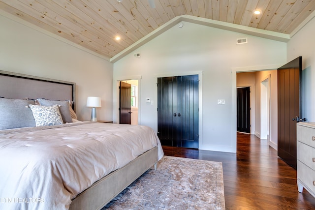 1510 Hickory Pointe Ln, Maynardville, TN 37807 - bedroom with wood finished floors, recessed lighting, high vaulted ceiling, and wooden ceiling