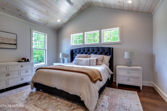 1510 Hickory Pointe Ln, Maynardville, TN 37807 - bedroom with dark wood-type flooring, vaulted ceiling, recessed lighting, and wooden ceiling