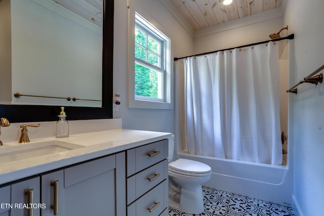 1510 Hickory Pointe Ln, Maynardville, TN 37807 - full bath with vanity, shower / tub combo, wood ceiling, and tile patterned flooring