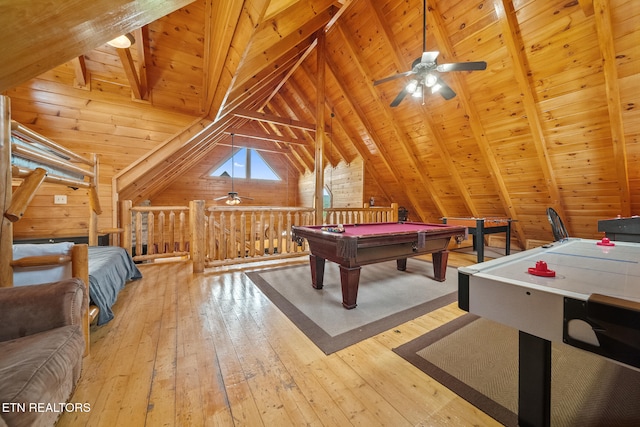 2006 Cougar Crossing Way, Sevierville, TN 37862 - rec room featuring ceiling fan, hardwood / wood-style flooring, wooden ceiling, pool table, and wooden walls