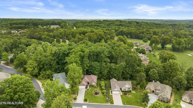 aerial view of residential area featuring a forest