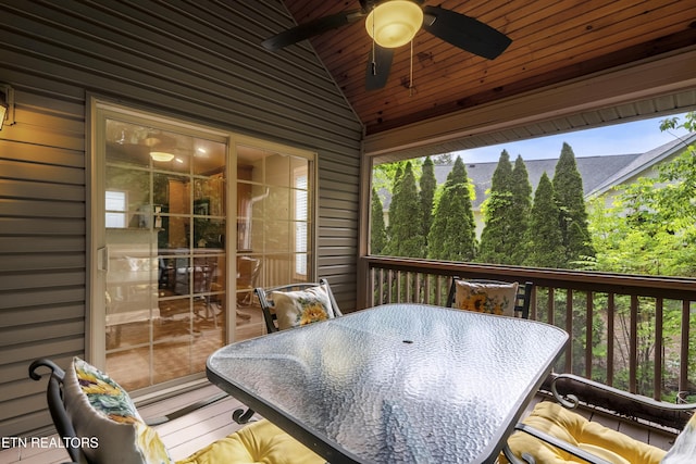 deck featuring a ceiling fan and outdoor dining space