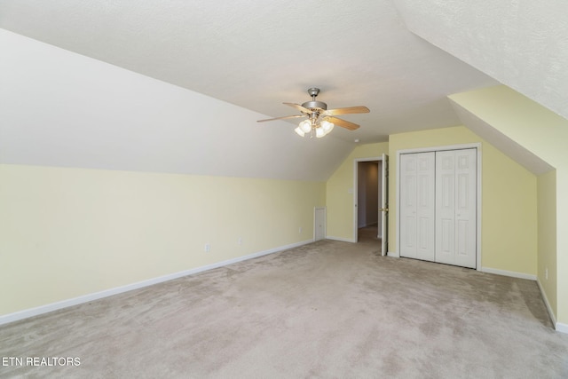 4419 Alder Tree Ln, Knoxville, TN 37938 - additional living space with ceiling fan, light carpet, lofted ceiling, and baseboards