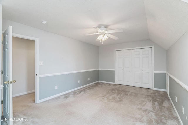 4419 Alder Tree Ln, Knoxville, TN 37938 - unfurnished bedroom with carpet, lofted ceiling, a closet, baseboards, and a ceiling fan