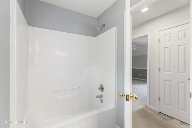 4419 Alder Tree Ln, Knoxville, TN 37938 - bathroom with shower / washtub combination, recessed lighting, and ceiling fan