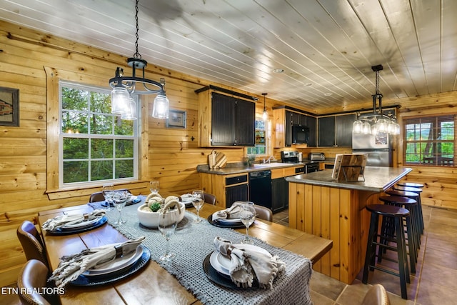 3330 Robeson Rd, Sevierville, TN 37862 - dining room with healthy amount of natural light, wooden walls, and wood ceiling