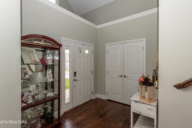 3132 Bakertown Station Way, Knoxville, TN 37931 - foyer entrance with lofted ceiling, dark wood-style flooring, plenty of natural light, and ornamental molding