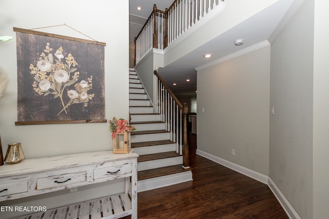 3132 Bakertown Station Way, Knoxville, TN 37931 - stairway featuring crown molding, wood finished floors, and recessed lighting