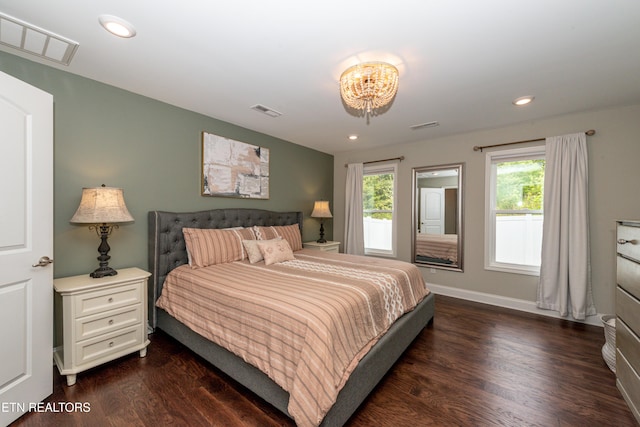 3132 Bakertown Station Way, Knoxville, TN 37931 - bedroom with multiple windows, dark wood-style flooring, a chandelier, and recessed lighting