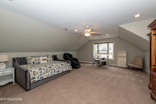 3132 Bakertown Station Way, Knoxville, TN 37931 - bedroom with light colored carpet, lofted ceiling, recessed lighting, and a ceiling fan