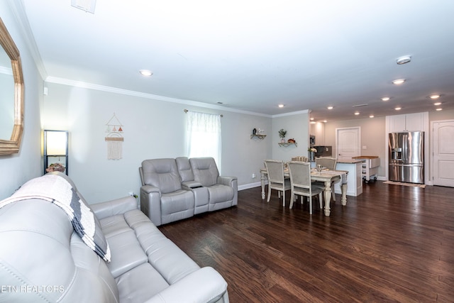 3132 Bakertown Station Way, Knoxville, TN 37931 - living room with dark wood-style flooring, recessed lighting, and ornamental molding