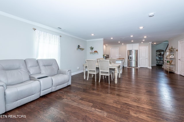 3132 Bakertown Station Way, Knoxville, TN 37931 - living room with ornamental molding, recessed lighting, and dark wood finished floors