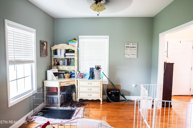 158 Dudley Cir, Tazewell, TN 37879 - office area with ceiling fan, wood finished floors, and baseboards