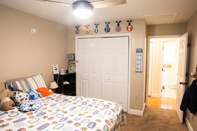 158 Dudley Cir, Tazewell, TN 37879 - bedroom with a closet, light colored carpet, baseboards, and ceiling fan