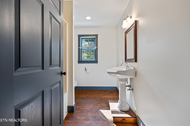 310 Savannah Shores Dr, Delano, TN 37325 - bathroom with toilet, baseboards, and wood finished floors