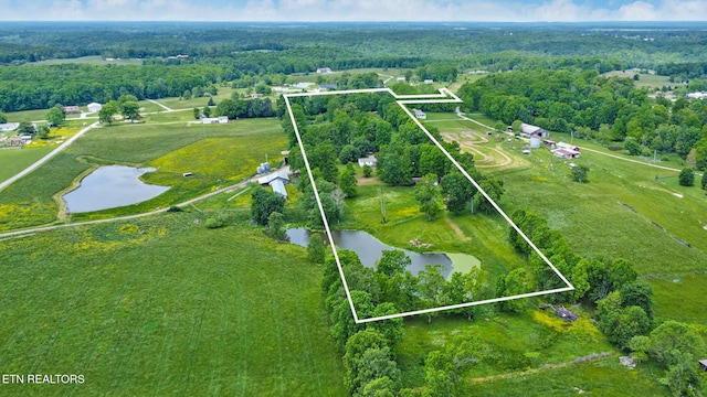 60 Greenview Ln, Crossville, TN 38571 - aerial view of property's location with a nearby body of water, property parcel outlined, and a forest