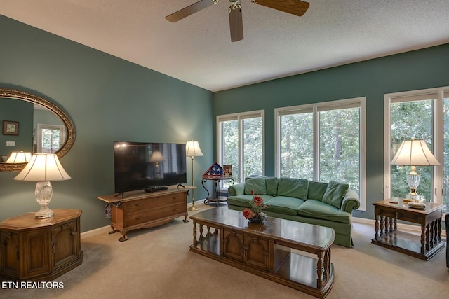 307 Okmulgee Cir, Loudon, TN 37774 - living room with carpet flooring, ceiling fan, and baseboards