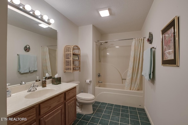 307 Okmulgee Cir, Loudon, TN 37774 - bathroom with tile patterned flooring, vanity, shower / tub combo, toilet, and a textured ceiling