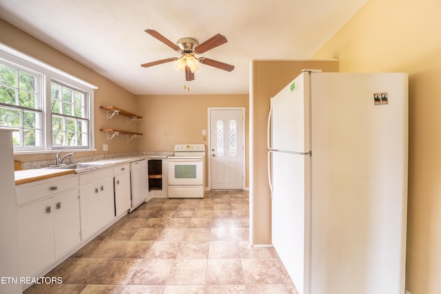 714 E Emerald Ave, Knoxville, TN 37917 - kitchen featuring white appliances, a sink, light countertops, and ceiling fan