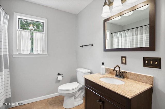 148 Mariner Point Rd, Lafollette, TN 37766 - bathroom featuring vanity, toilet, baseboards, tile patterned flooring, and a shower with curtain