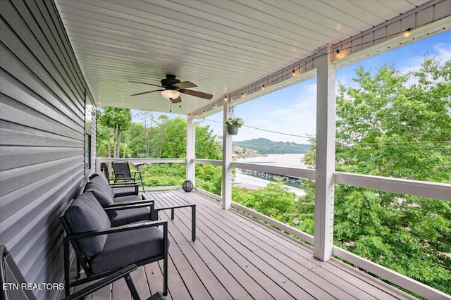 148 Mariner Point Rd, Lafollette, TN 37766 - deck featuring a water view and ceiling fan