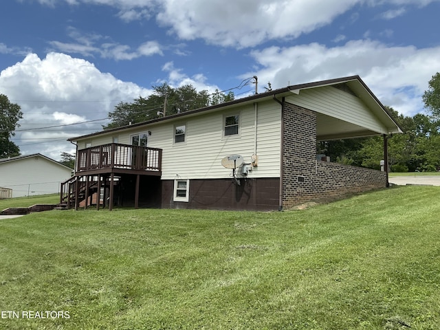 166 Stratford Rd, Harrogate, TN 37752 - rear view of house featuring a wooden deck, a yard, and stairs