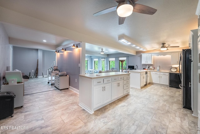 409 Turner Rd, Crossville, TN 38555 - kitchen with a ceiling fan, freestanding refrigerator, dishwasher, light countertops, and a peninsula