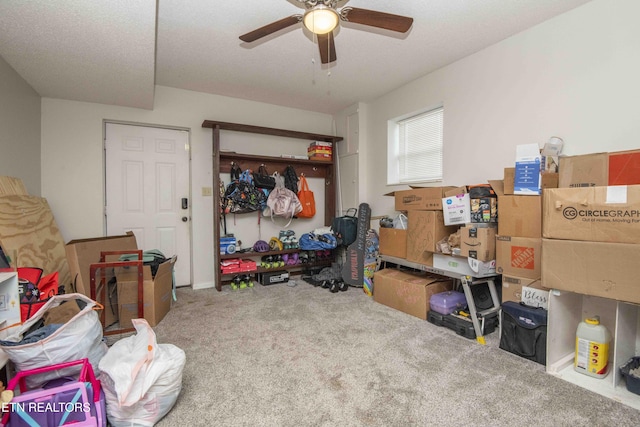 storage room featuring ceiling fan