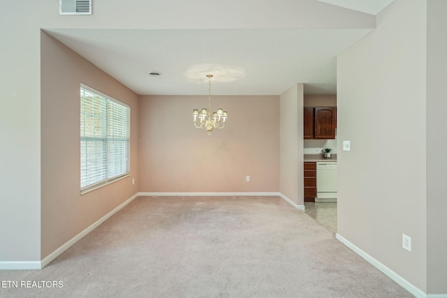 3241 Mountain Spring Way, Knoxville, TN 37917 - spare room featuring a chandelier, light carpet, and baseboards