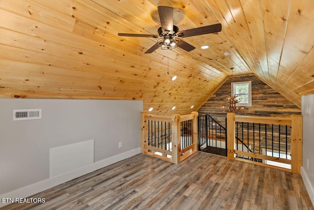 830 Hembree Hollow Rd, Townsend, TN 37882 - bonus room with wood ceiling, wood finished floors, baseboards, a ceiling fan, and vaulted ceiling